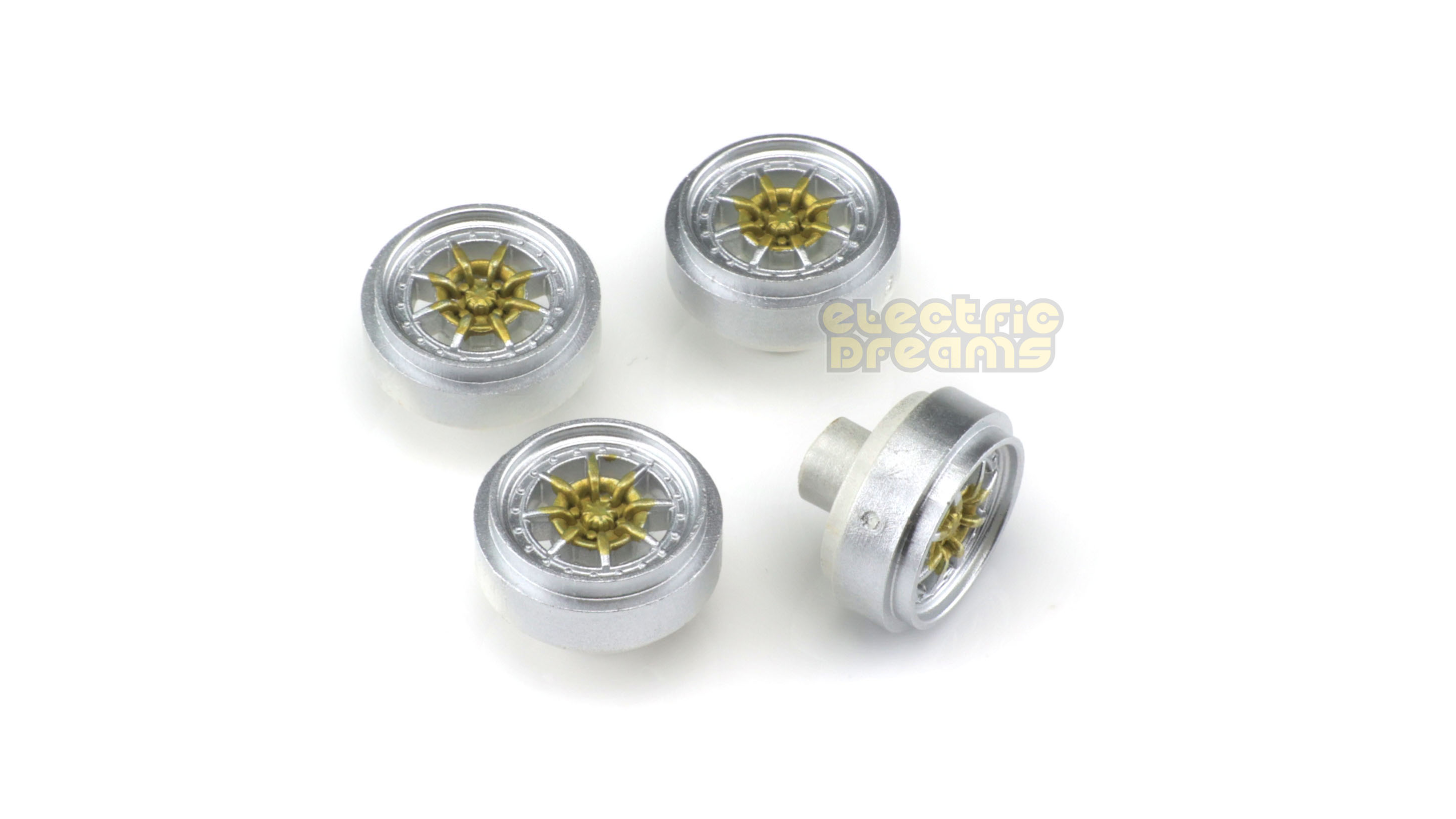 Team Slot 59039 - Pack of 4 Wheels - Braid Series 1R Silver/Gold Fronts